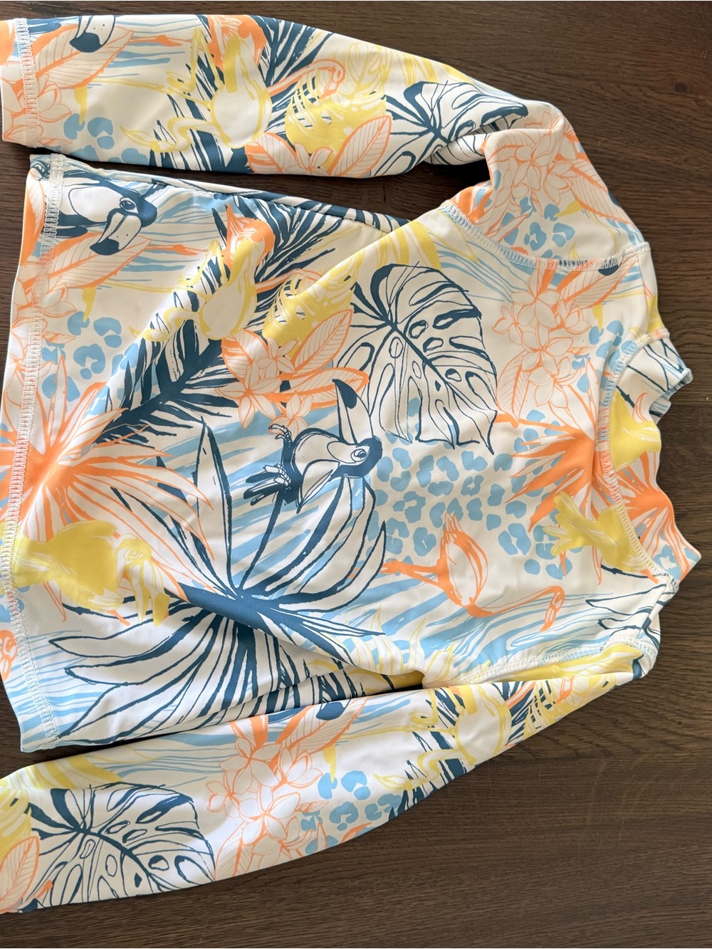 Ruffle Butts Multicolor Tropical Swim Rash Guard - Blue, Yellow, Orange
